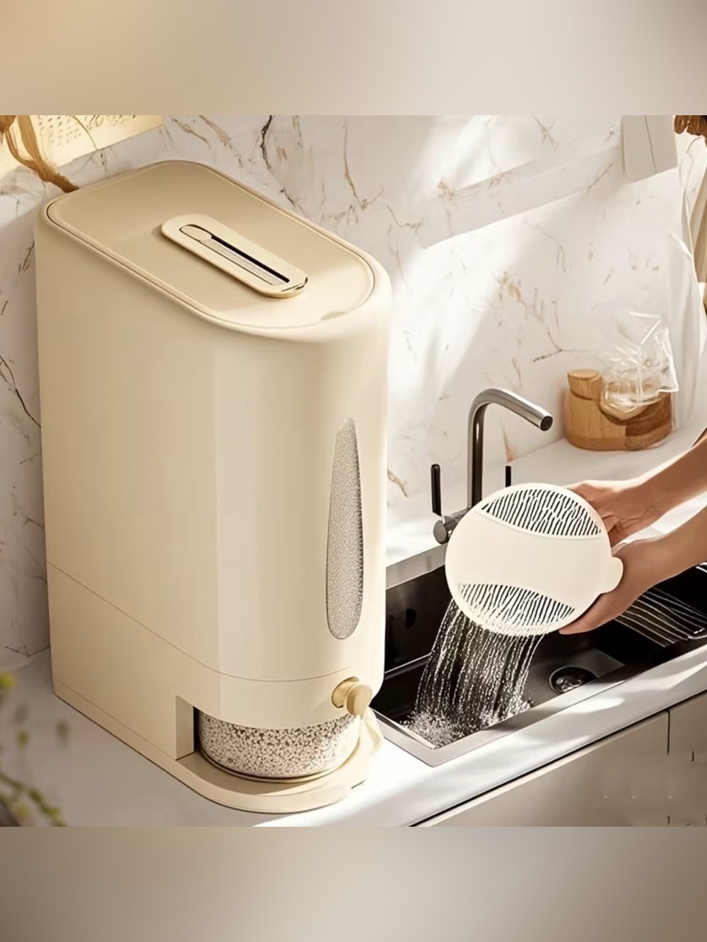 Cream Automatic Rice Dispenser with Measuring Cup - Picture 2 of 8
